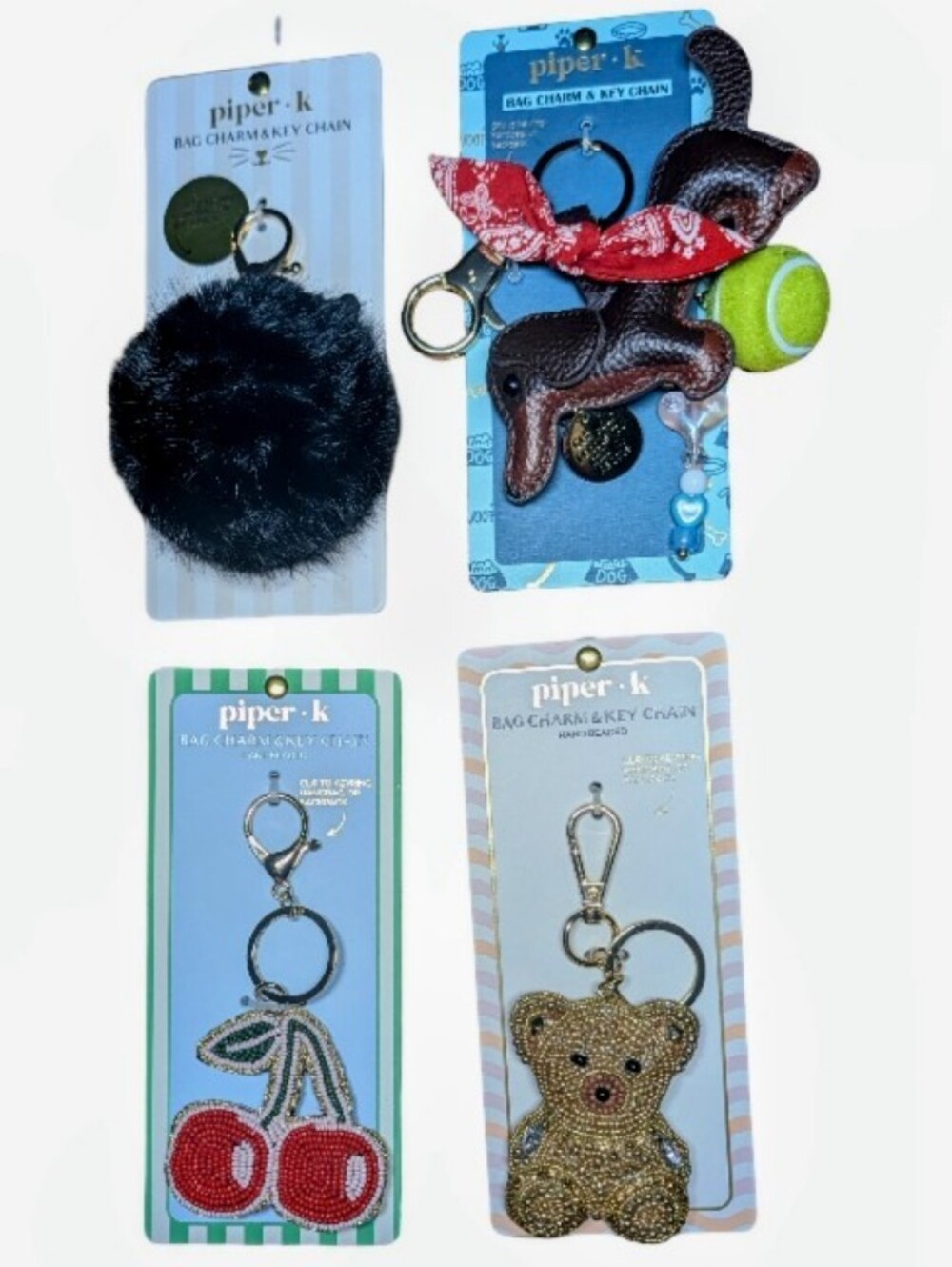 Piper K Bag Charm/ Keychain 4pc Lot